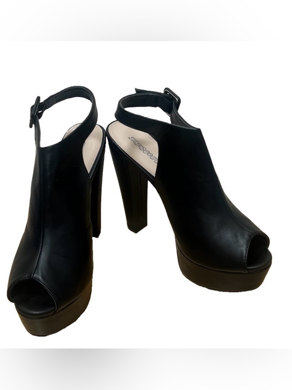 Mascotte Black Peep-Toe Platform Heels with Ankle Strap 10